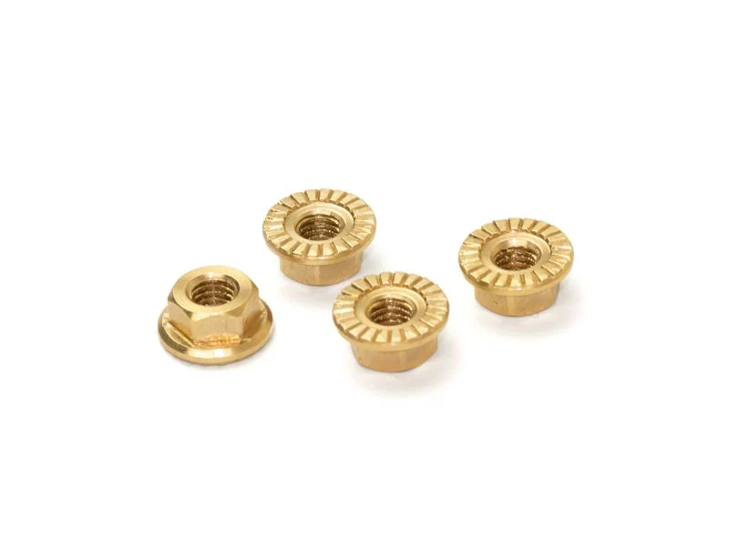 SMJ1345 - SMJ MACHINE CUT BRASS SERRATE FLANGED WHEEL NUT M4 (4pcs)